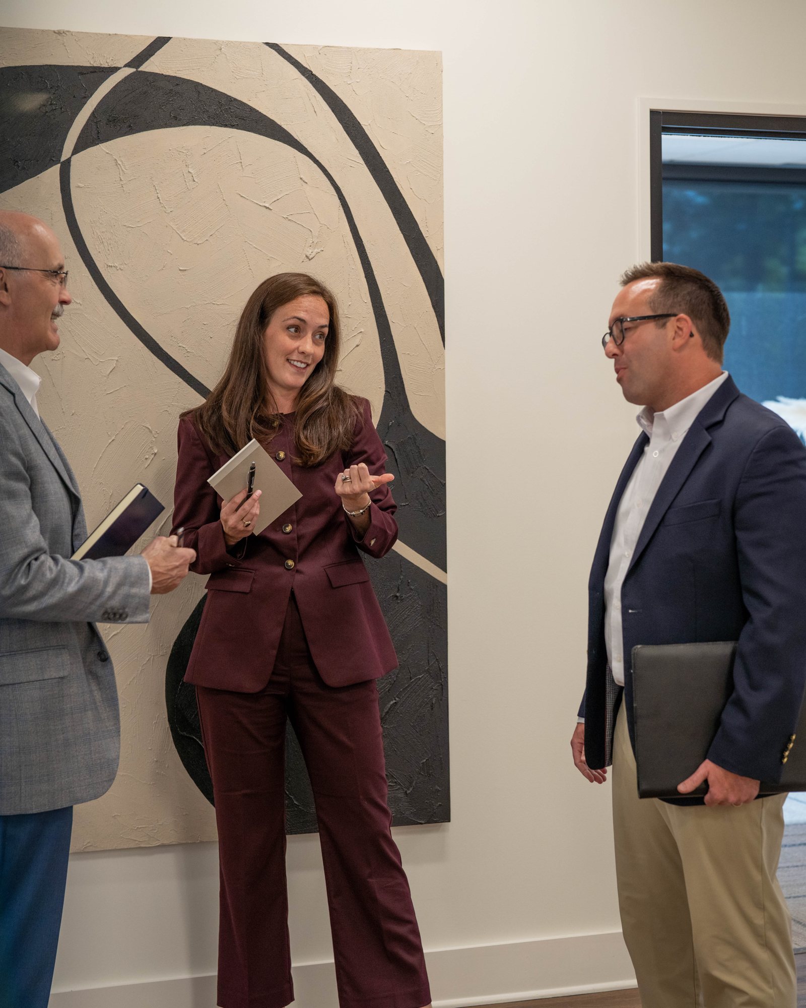 Wendell Jones, Caroline Toniolo and Rob Unger in conversation at the Ensemble office